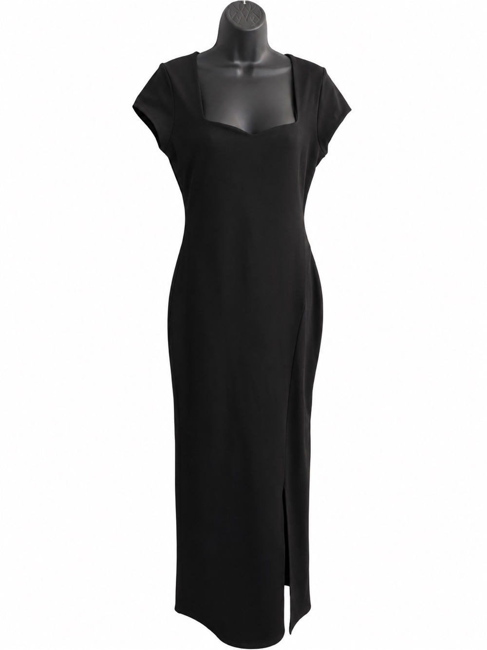Derek Heart Black Cap-Sleeve Square-Neck Midi Dress